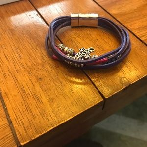 NWOT Sterling Silver Cross/Leather Bracelet